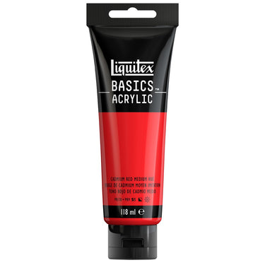 Liquitex Basics 118ML, Rouge de Cadmium Moyen Imitation (produit en gros plan sur fond blanc)