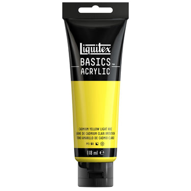 Liquitex Basics 118ML, Jaune de Cadmium Clair Imitation (produit en gros plan sur fond blanc)