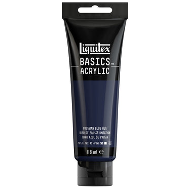 Liquitex Basics 118ML, Bleu de Prusse Imitation (produit en gros plan sur fond blanc)