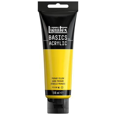 Liquitex Basics 118ML, Jaune Primaire (produit en gros plan sur fond blanc)