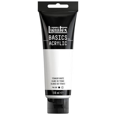 Liquitex Basics 118ML, Blanc de Titane (produit en gros plan sur fond blanc)