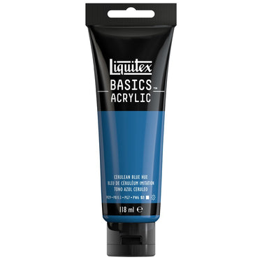 Liquitex Basics 118ML, Bleu de Céruléum Imitation (produit en gros plan sur fond blanc)