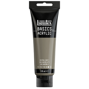 Liquitex Basics 118ML, Gris neutre 5 (produit en gros plan sur fond blanc)