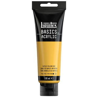 Liquitex Basics 118ML, Jaune de Naples Imitation (produit en gros plan sur fond blanc)