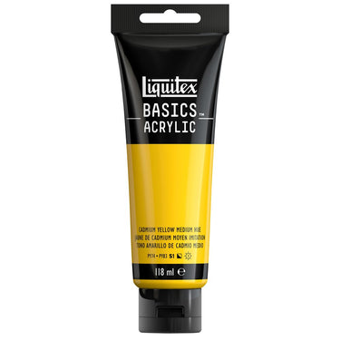 Liquitex Basics 118ML, Jaune de Cadmium Moyen Imitation (produit en gros plan sur fond blanc)