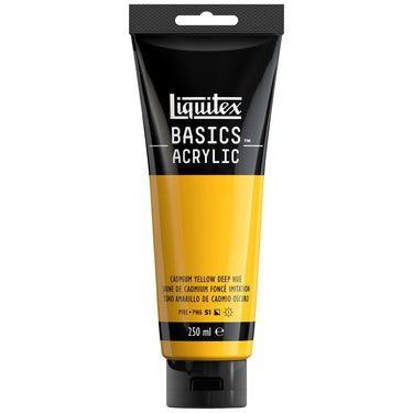 Liquitex Basics 250ML, Jaune de Cadmium Foncé Imitation (produit en gros plan sur fond blanc)
