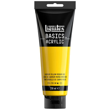 Liquitex Basics 250ML, Jaune de Cadmium Moyen Imitation (produit en gros plan sur fond blanc)