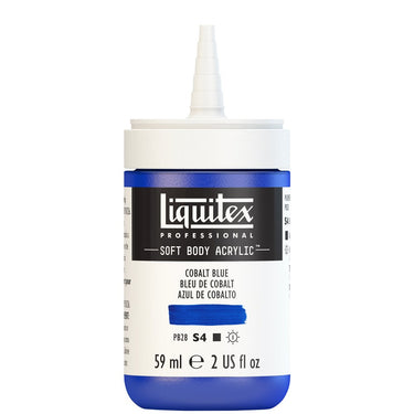 Liquitex Soft Body Flacon de 59ML, Bleu de Cobalt. Sans Capouchon. Sur Fond Blanc.