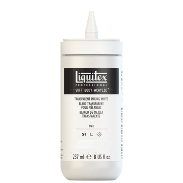 Liquitex Soft Body Flacon de 237ML, Blanc Transparent pour Mélanges. Sans Capouchon. Sur Fond Blanc.