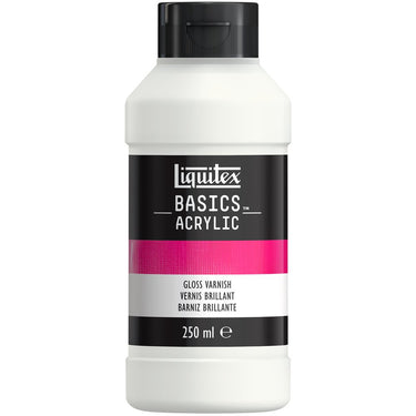 Gros plan du coffret Liquitex Médiums Basics - Vernis Brillant sur fond blanc