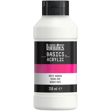 Gros plan du coffret Liquitex Médiums Basics - Vernis Mat sur fond blanc
