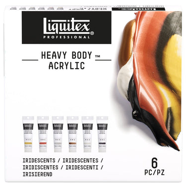 Gros plan du coffret Liquitex Acrylique Heavy Body - 6x59ml - Iridescents sur fond blanc