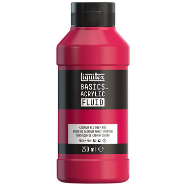 Liquitex Basics Fluid Acrylique, 250ML, Rouge de Cadmium Foncé Imitation (produit en gros plan sur fond blanc).