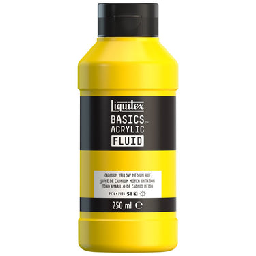 Liquitex Basics Fluid Acrylique, 250ML, Jaune de Cadmium Moyen Imitation (produit en gros plan sur fond blanc).