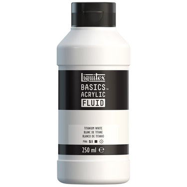 Liquitex Basics Fluid Acrylique, 250ML, Blanc de Titane (produit en gros plan sur fond blanc).