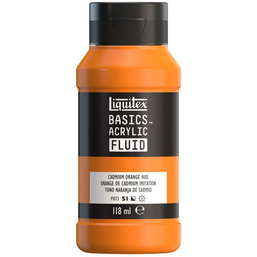 Liquitex Basics Fluid Acrylique, 118ML, Orange de Cadmium Imitation (produit en gros plan sur fond blanc).