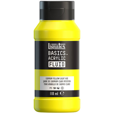 Liquitex Basics Fluid Acrylique, 118ML, Jaune de Cadmium Clair Imitation (produit en gros plan sur fond blanc).