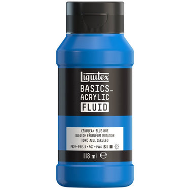 Liquitex Basics Fluid Acrylique, 118ML, Bleu de Céruléum Imitation (produit en gros plan sur fond blanc).