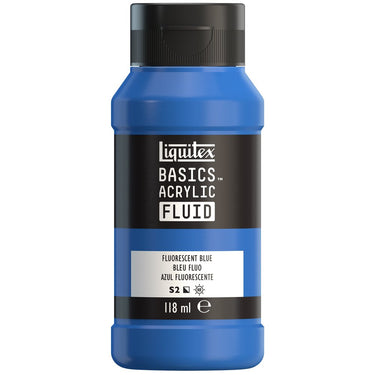 Liquitex Basics Fluid Acrylique, 118ML, Bleu Fluorescent (produit en gros plan sur fond blanc).