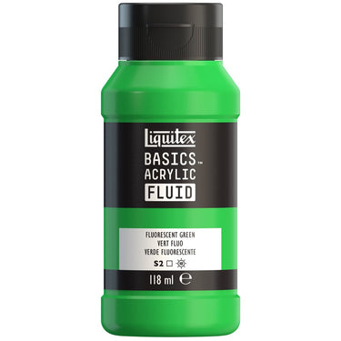 Liquitex Basics Fluid Acrylique, 118ML, Vert Fluorescent (produit en gros plan sur fond blanc).