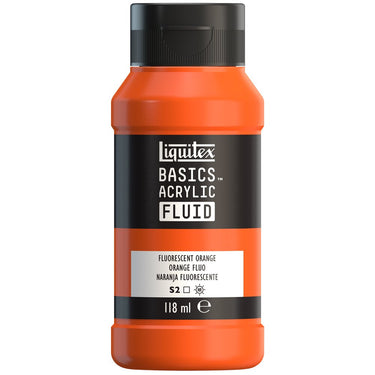 Liquitex Basics Fluid Acrylique, 118ML, Orange Fluorescent (produit en gros plan sur fond blanc).
