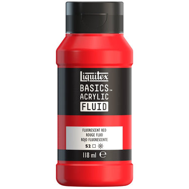 Liquitex Basics Fluid Acrylique, 118ML, Rouge Fluorescent (produit en gros plan sur fond blanc).