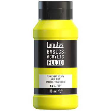 Liquitex Basics Fluid Acrylique, 118ML, Jaune Fluorescent (produit en gros plan sur fond blanc).