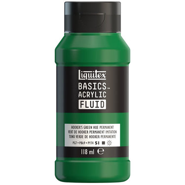 Liquitex Basics Fluid Acrylique, 118ML, Vert de Hooker Permanent Imitation (produit en gros plan sur fond blanc).
