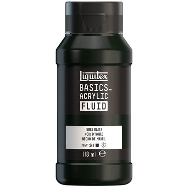 Liquitex Basics Fluid Acrylique, 118ML, Noir d'Ivoire (produit en gros plan sur fond blanc).