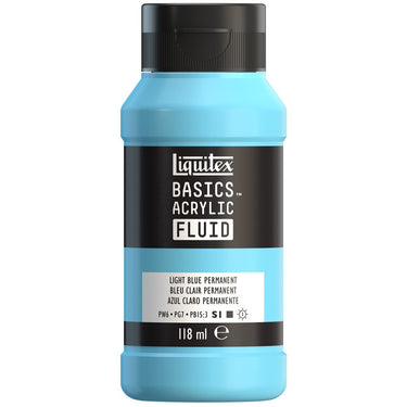 Liquitex Basics Fluid Acrylique, 118ML, Bleu Clair Permanent (produit en gros plan sur fond blanc).