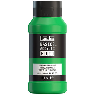 Liquitex Basics Fluid Acrylique, 118ML, Vert Clair Permanent (produit en gros plan sur fond blanc).