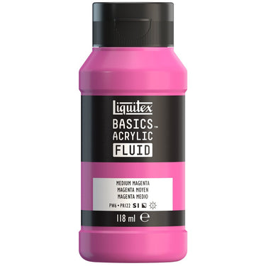 Liquitex Basics Fluid Acrylique, 118ML, Magenta Moyen (produit en gros plan sur fond blanc).