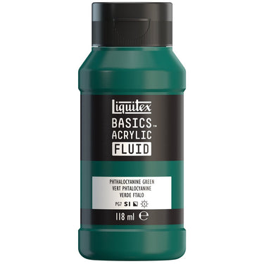 Liquitex Basics Fluid Acrylique, 118ML, Vert Phtalocyanine (produit en gros plan sur fond blanc).