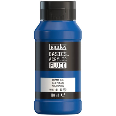 Liquitex Basics Fluid Acrylique, 118ML, Bleu Primaire (produit en gros plan sur fond blanc).