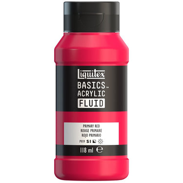 Liquitex Basics Fluid Acrylique, 118ML, Rouge Primaire (produit en gros plan sur fond blanc).