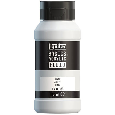 Liquitex Basics Fluid Acrylique, 118ML, Argent (produit en gros plan sur fond blanc).