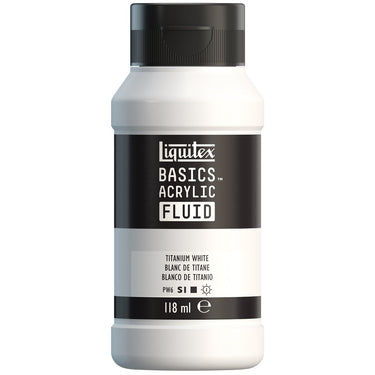Liquitex Basics Fluid Acrylique, 118ML, Blanc de Titane (produit en gros plan sur fond blanc).