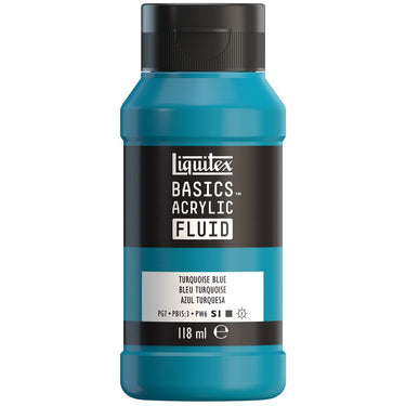 Liquitex Basics Fluid Acrylique, 118ML, Bleu Turquoise (produit en gros plan sur fond blanc).