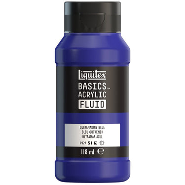 Liquitex Basics Fluid Acrylique, 118ML, Bleu Outremer (produit en gros plan sur fond blanc).