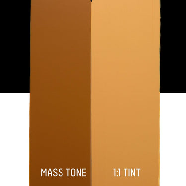PETIT Échantillon de Acrylique Liquitex Heavy Body, Terre de Sienne Naturellemontrant la teinte pure (mass tone) de le couleuer et mélangé à parts égales avec du blanc (1:1 tint)
