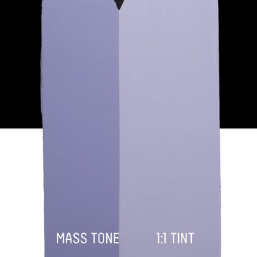 PETIT Échantillon de Acrylique Liquitex Heavy Body, Violet Bleu Clairmontrant la teinte pure (mass tone) de le couleuer et mélangé à parts égales avec du blanc (1:1 tint)