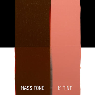 PETIT Échantillon de Acrylique Liquitex Heavy Body, Rouge Van Dyckmontrant la teinte pure (mass tone) de le couleuer et mélangé à parts égales avec du blanc (1:1 tint)