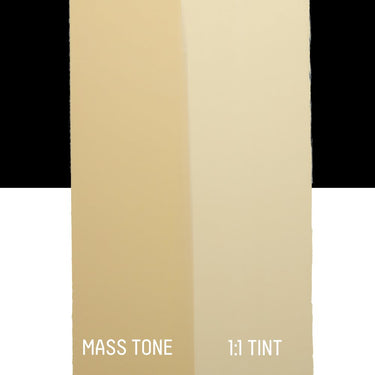 PETIT Échantillon de Acrylique Liquitex Bio-based Heavy, Titane Écrumontrant la teinte pure (mass tone) de le couleuer et mélangé à parts égales avec du blanc (1:1 tint)