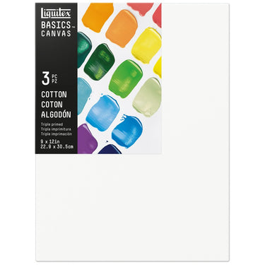 Gros plan du coffret Liquitex Basics Lot 3 châssis coton 22,9x30,5cm sur fond blanc
