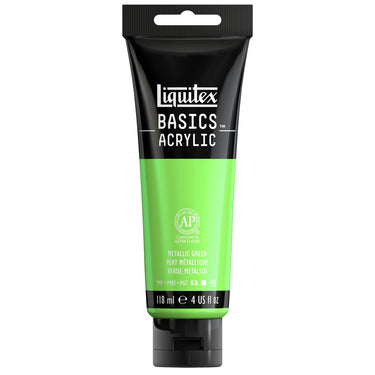 Peinture acrylique Liquitex BASICS, Vert Metallique 118ML (produit en gros plan sur fond blanc)