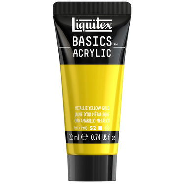 Peinture acrylique Liquitex BASICS, Jaune D'Or Metallique 22ML (produit en gros plan sur fond blanc)
