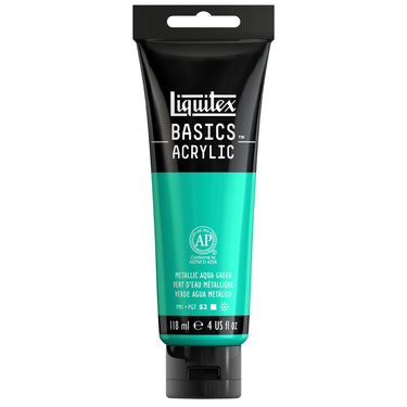 Peinture acrylique Liquitex BASICS, Vert D'Eau Metallique 118ML (produit en gros plan sur fond blanc)