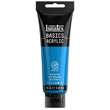 Peinture acrylique Liquitex BASICS, Bleu Metallique 118ML (produit en gros plan sur fond blanc)