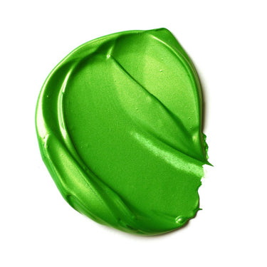 Échantillon mélange de peinture acrylique métallisée vert  appliqué à la spatule sur fond blanc
