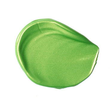 Échantillon mélange de peinture acrylique métallisée vert  appliqué à la spatule sur fond blanc